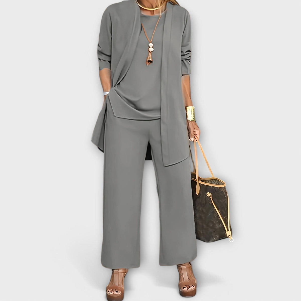 Oversized Knit Cardigan Set with Wide Leg Trousers for Women