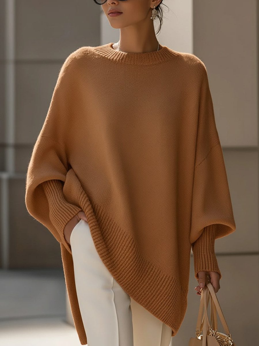 Oversized Knit Sweater for Women - Caramel