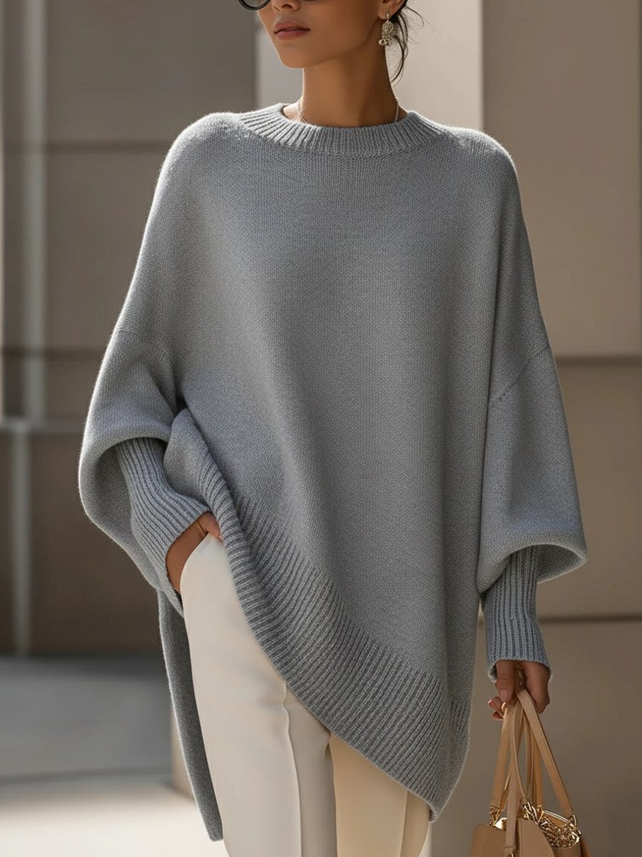 Oversized Knit Sweater for Women - Gray
