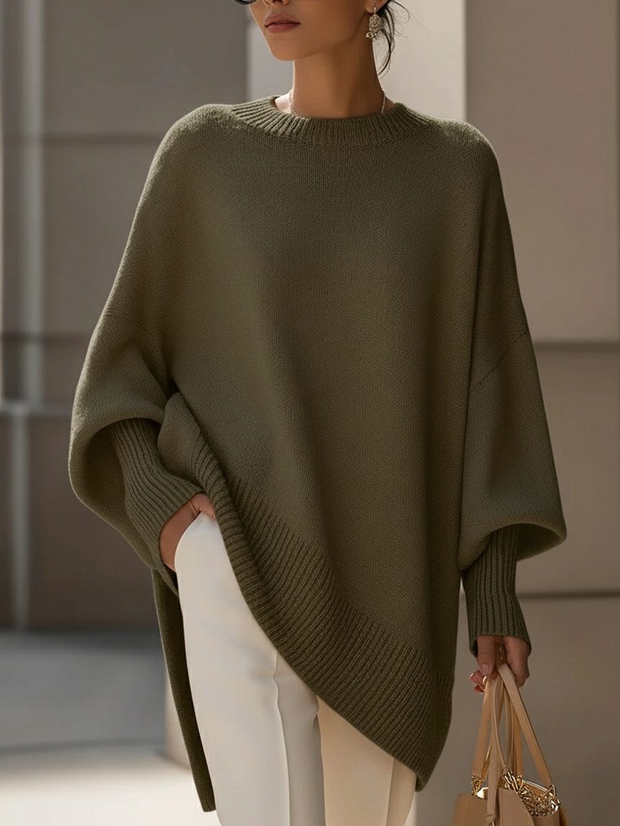Oversized Knit Sweater for Women - Olive Green