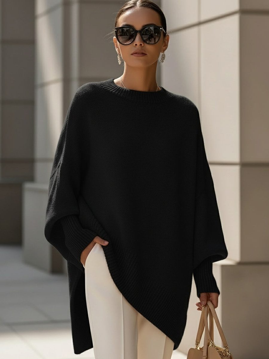 Oversized Knit Sweater for Women - Black