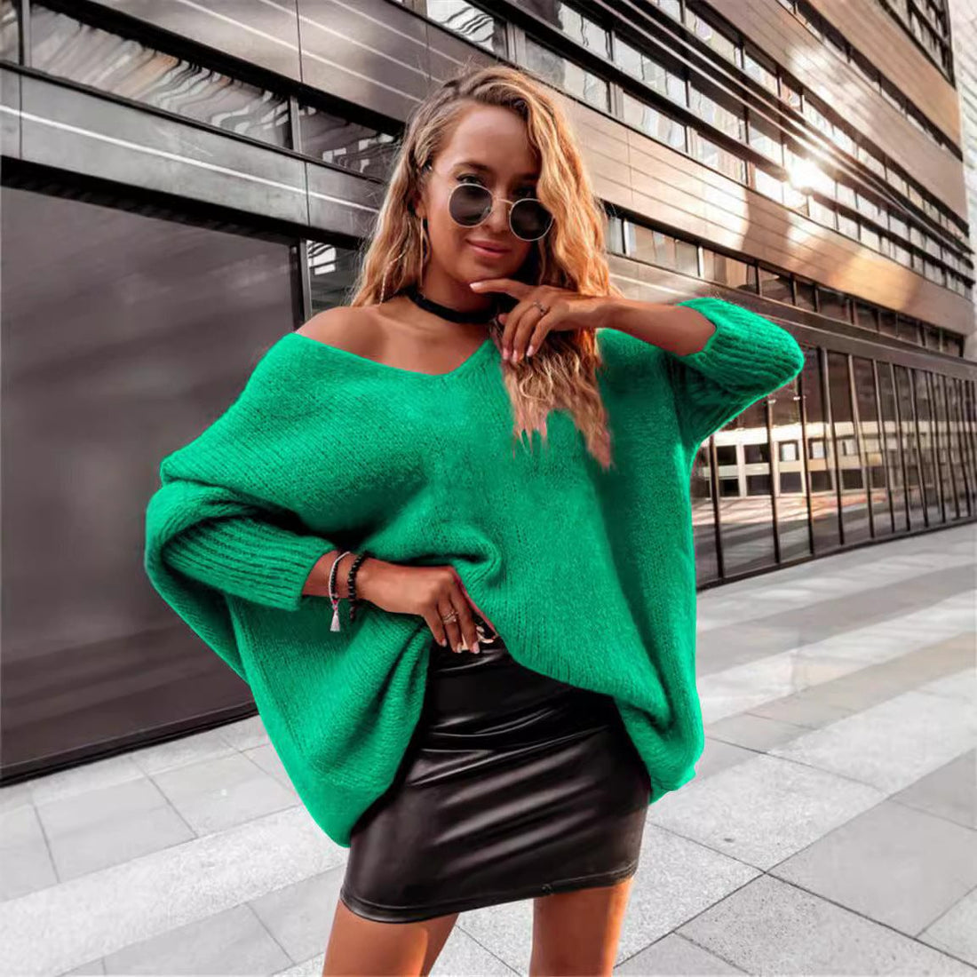 Oversized Knit Sweater with Wide Neck for Women
