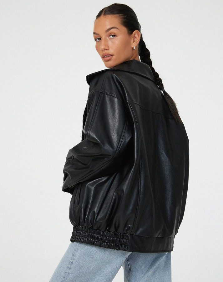 Oversized Leather Jacket for Women - View 6