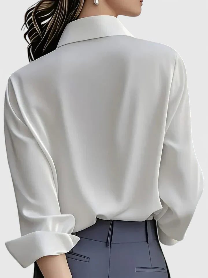 Oversized Satin Button-Down Blouse with Long Sleeves for Women