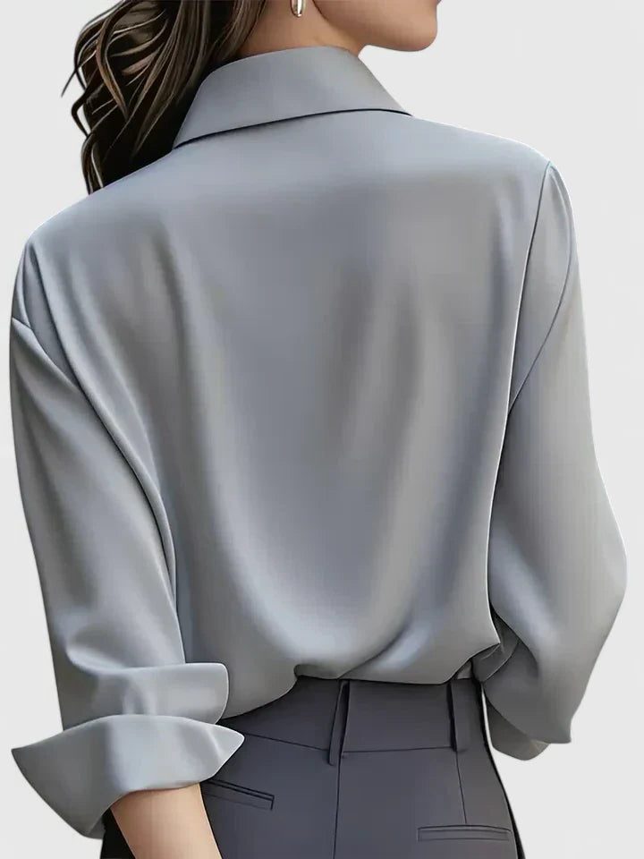 Oversized Satin Button-Down Blouse with Long Sleeves for Women