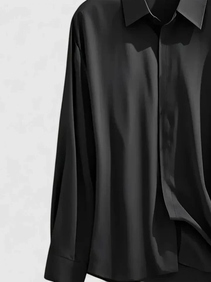 Oversized Satin Button-Down Blouse with Long Sleeves for Women