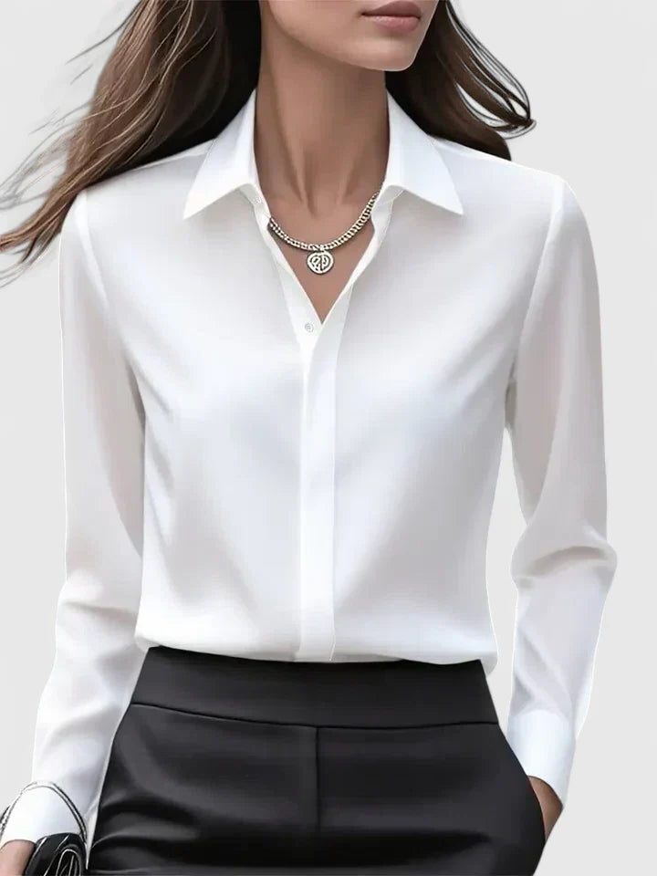 Oversized Satin Button-Down Blouse with Long Sleeves for Women