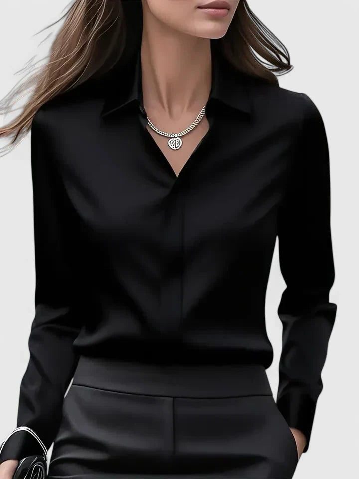 Oversized Satin Button-Down Blouse with Long Sleeves for Women