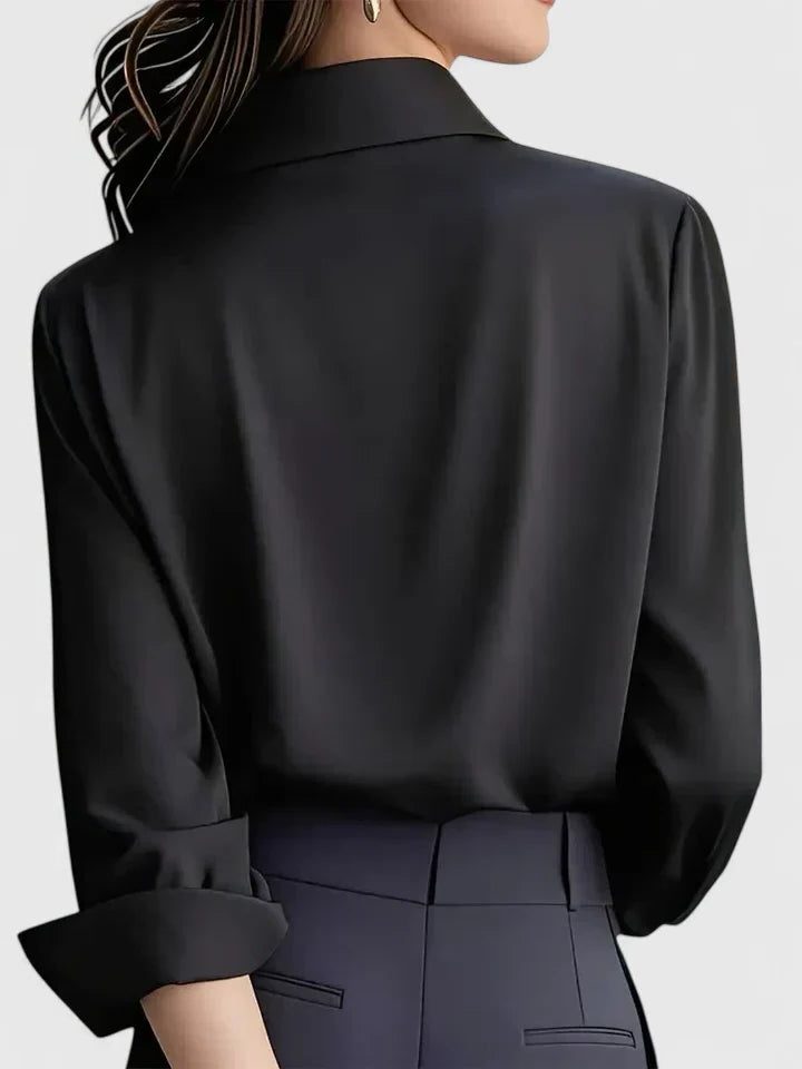 Oversized Satin Button-Down Blouse with Long Sleeves for Women