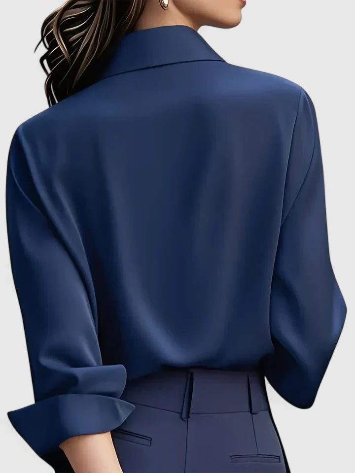 Oversized Satin Button-Down Blouse with Long Sleeves for Women