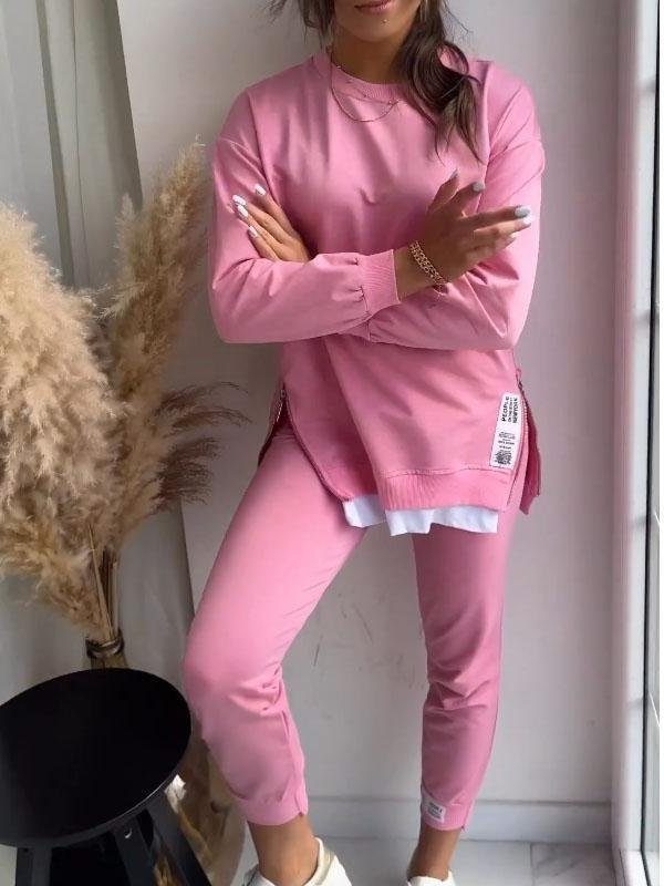 Oversized Long Sleeve Sweater and Pants Set for Women - Pink