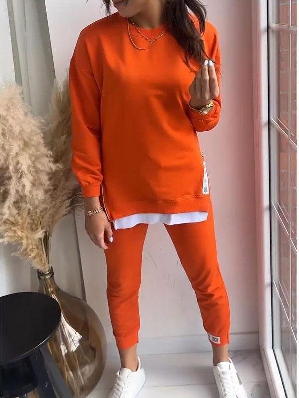 Oversized Long Sleeve Sweater and Pants Set for Women - Orange