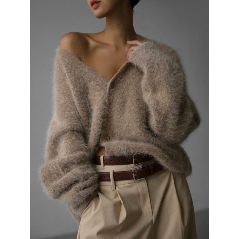 Oversized Mohair Cardigan with V-Neck for Women