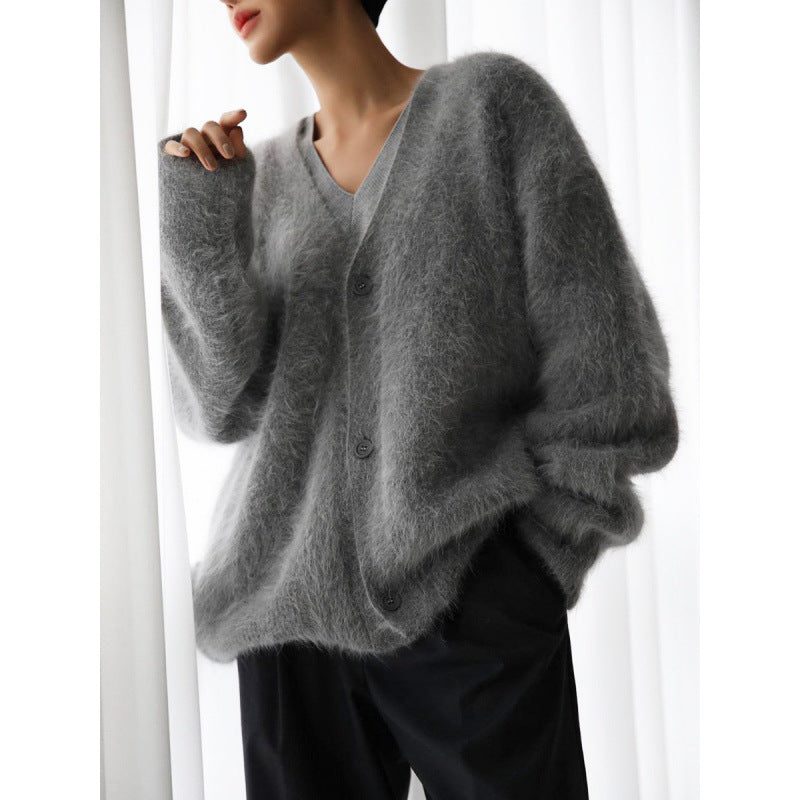 Oversized Mohair Cardigan with V-Neck for Women