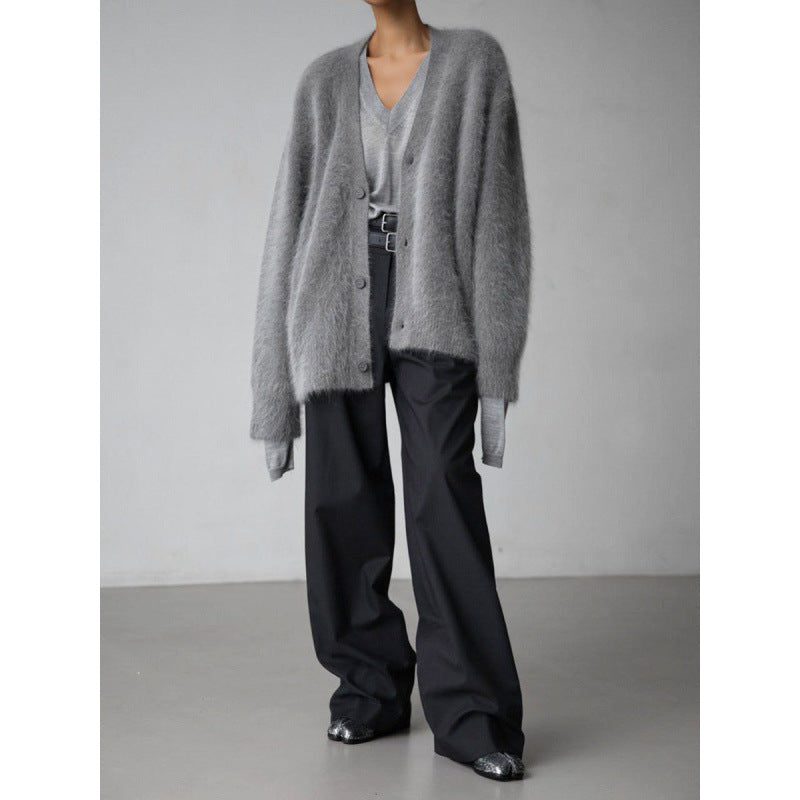 Oversized Mohair Cardigan with V-Neck for Women