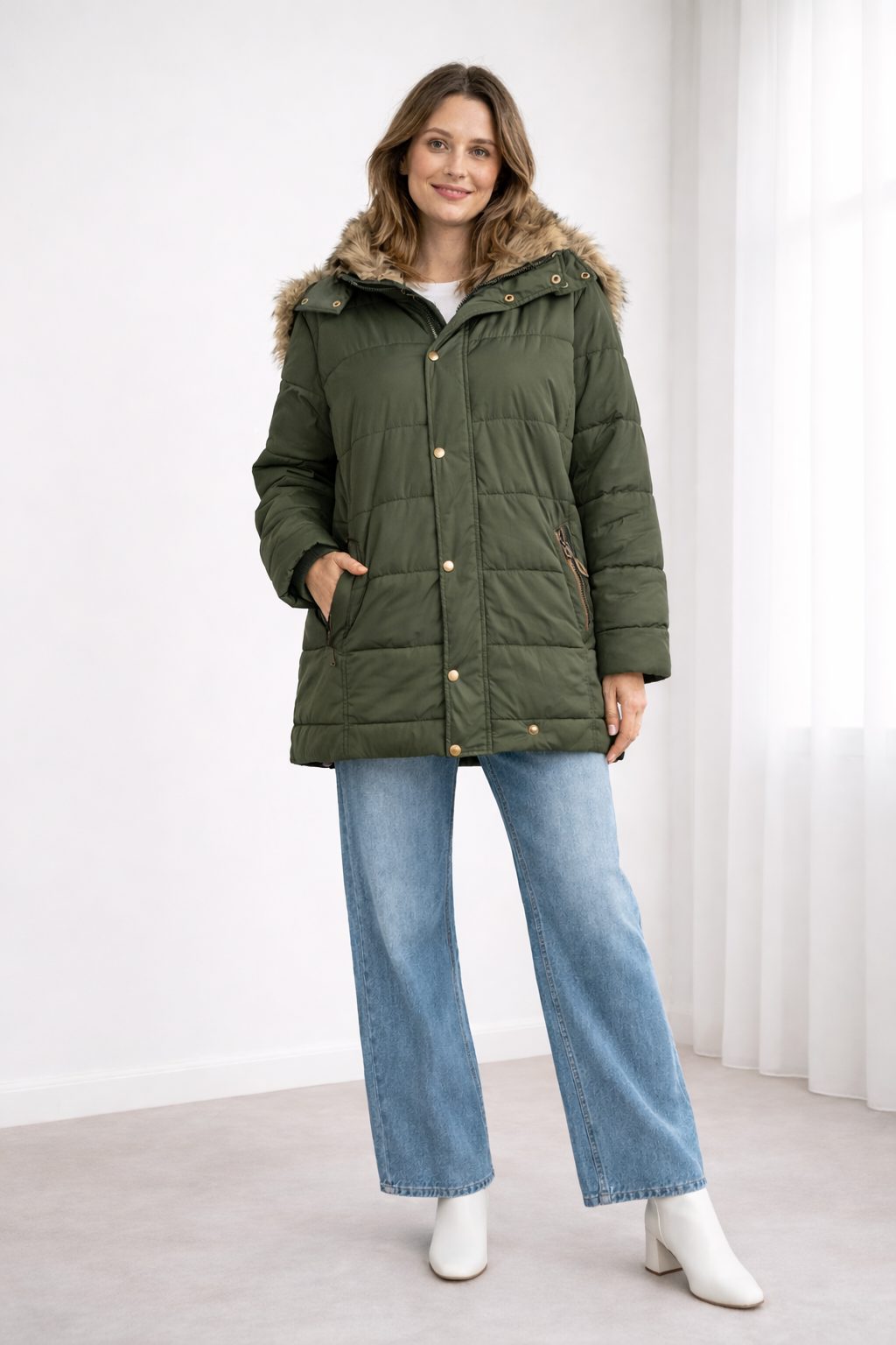 Oversized Quilted Puffer Jacket for Women - Green