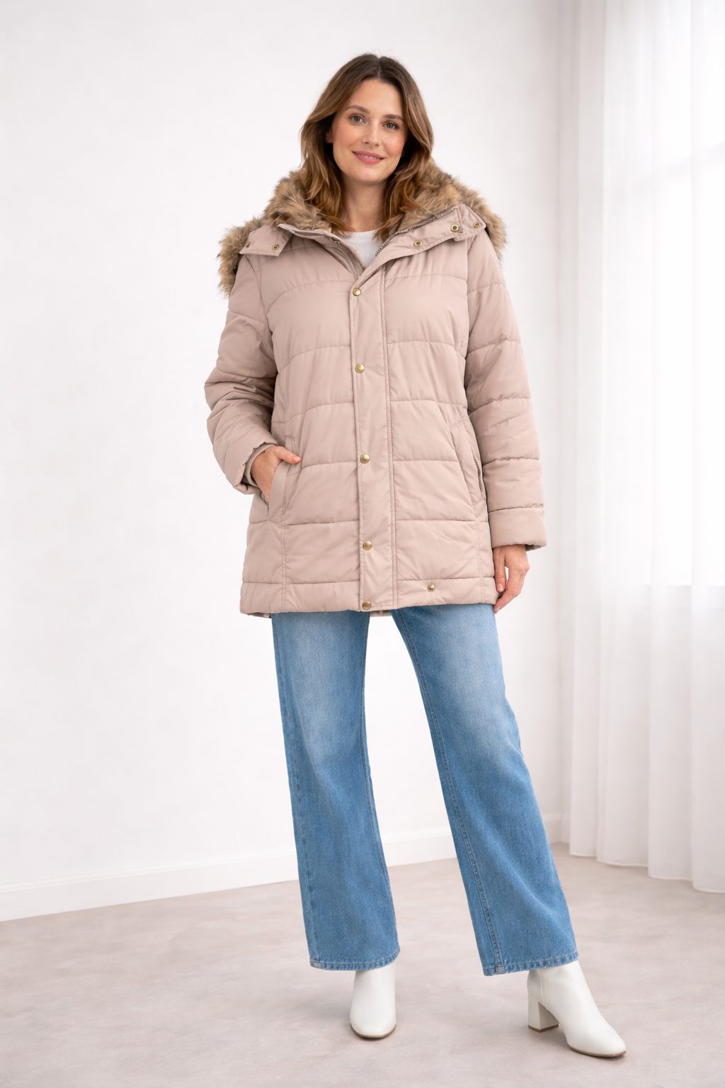 Oversized Quilted Puffer Jacket for Women - Pink