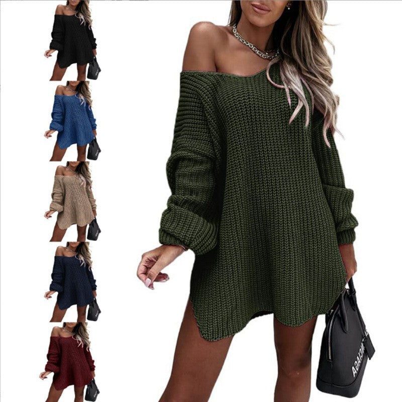Oversized Ribbed Knit Off-Shoulder Dress for Women