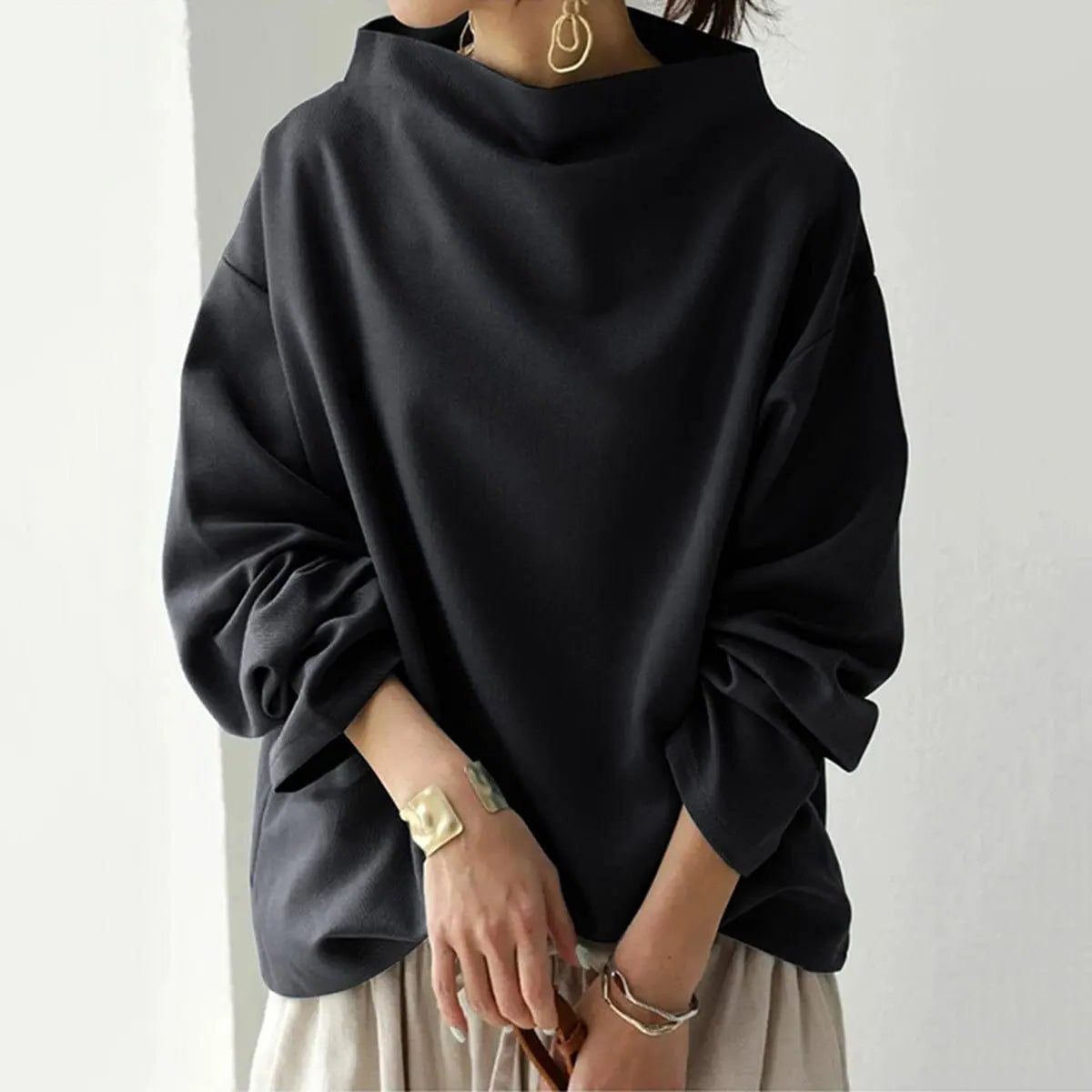 Oversized Roll Neck Knit Top for Women - View 2