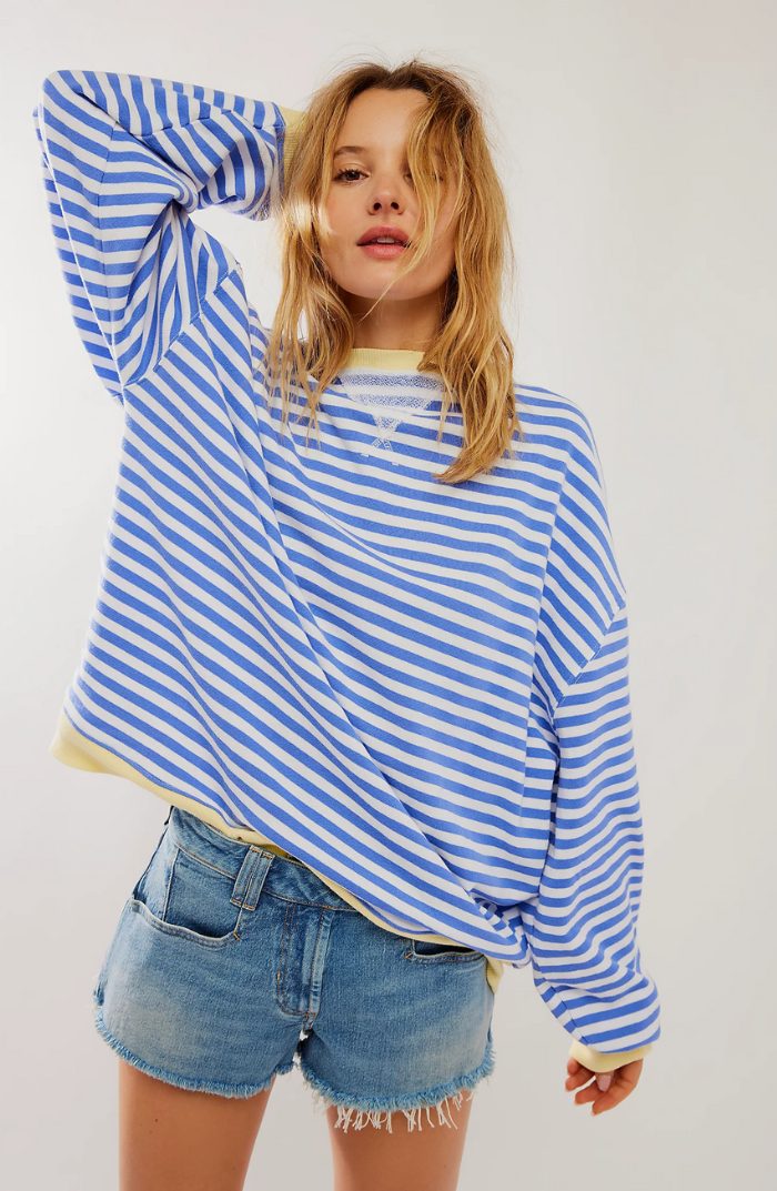 Oversized Striped Crew Neck Sweatshirt for Women
