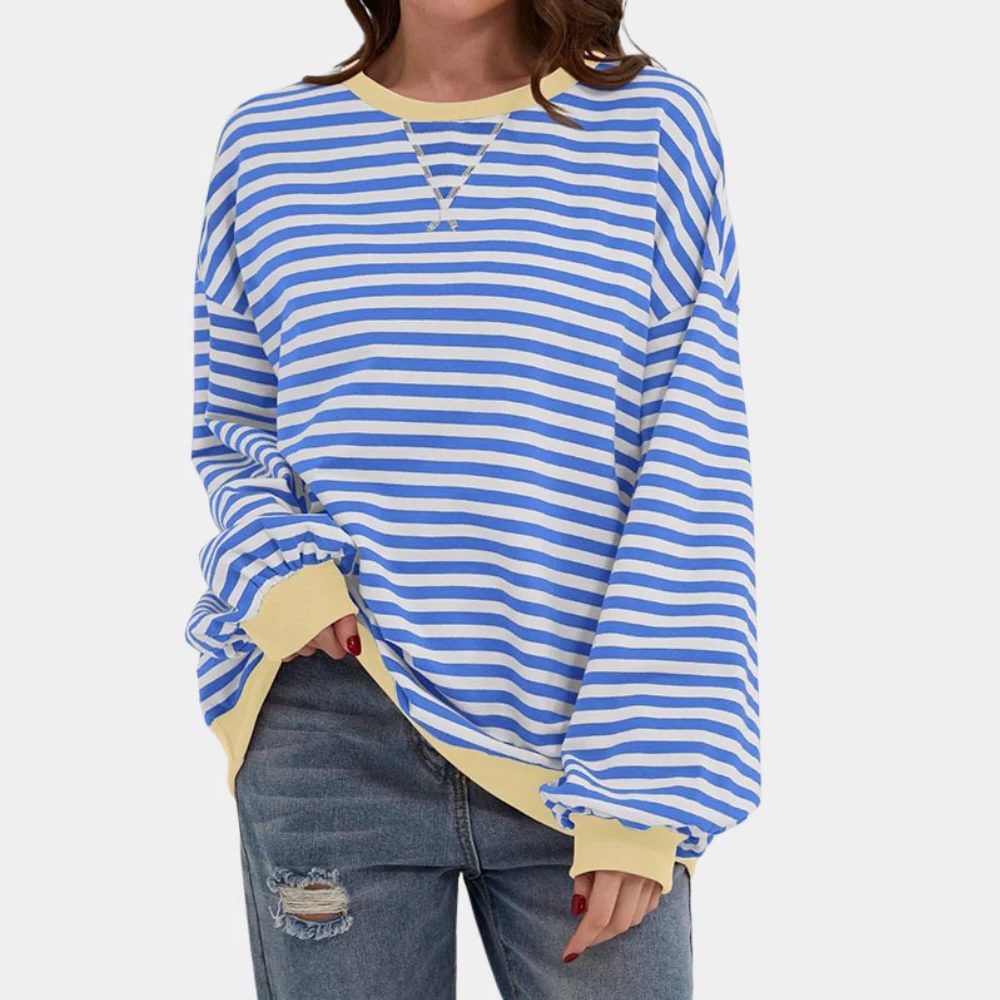 Oversized Striped Sweater with Contrast Cuffs for Women