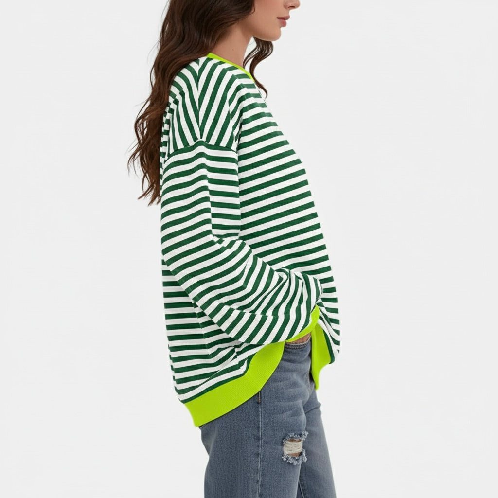 Oversized Striped Sweater with Contrast Cuffs for Women - View 6