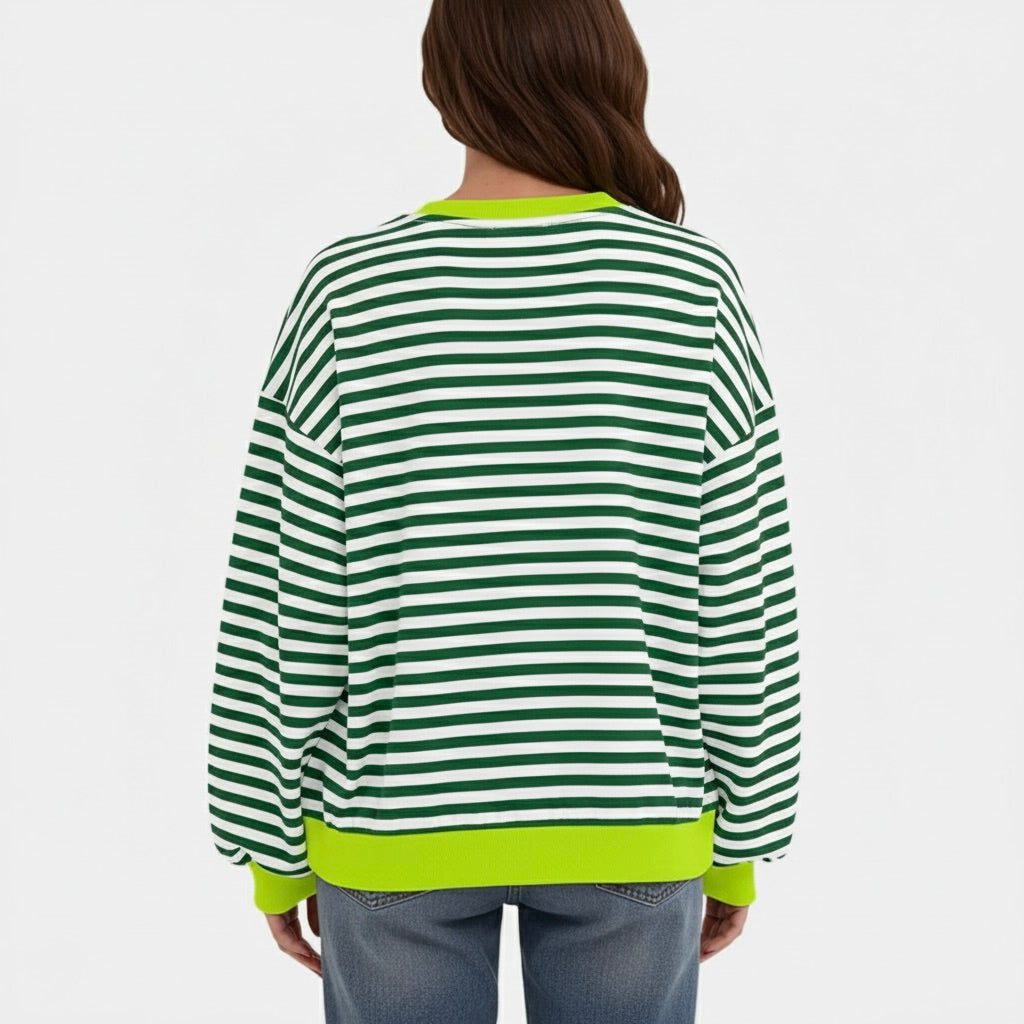 Oversized Striped Sweater with Contrast Cuffs for Women - View 7