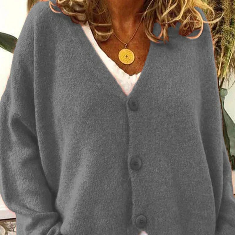 Oversized V-Neck Button-Up Cardigan for Women