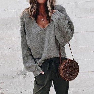 Oversized V-Neck Knit Sweater for Women