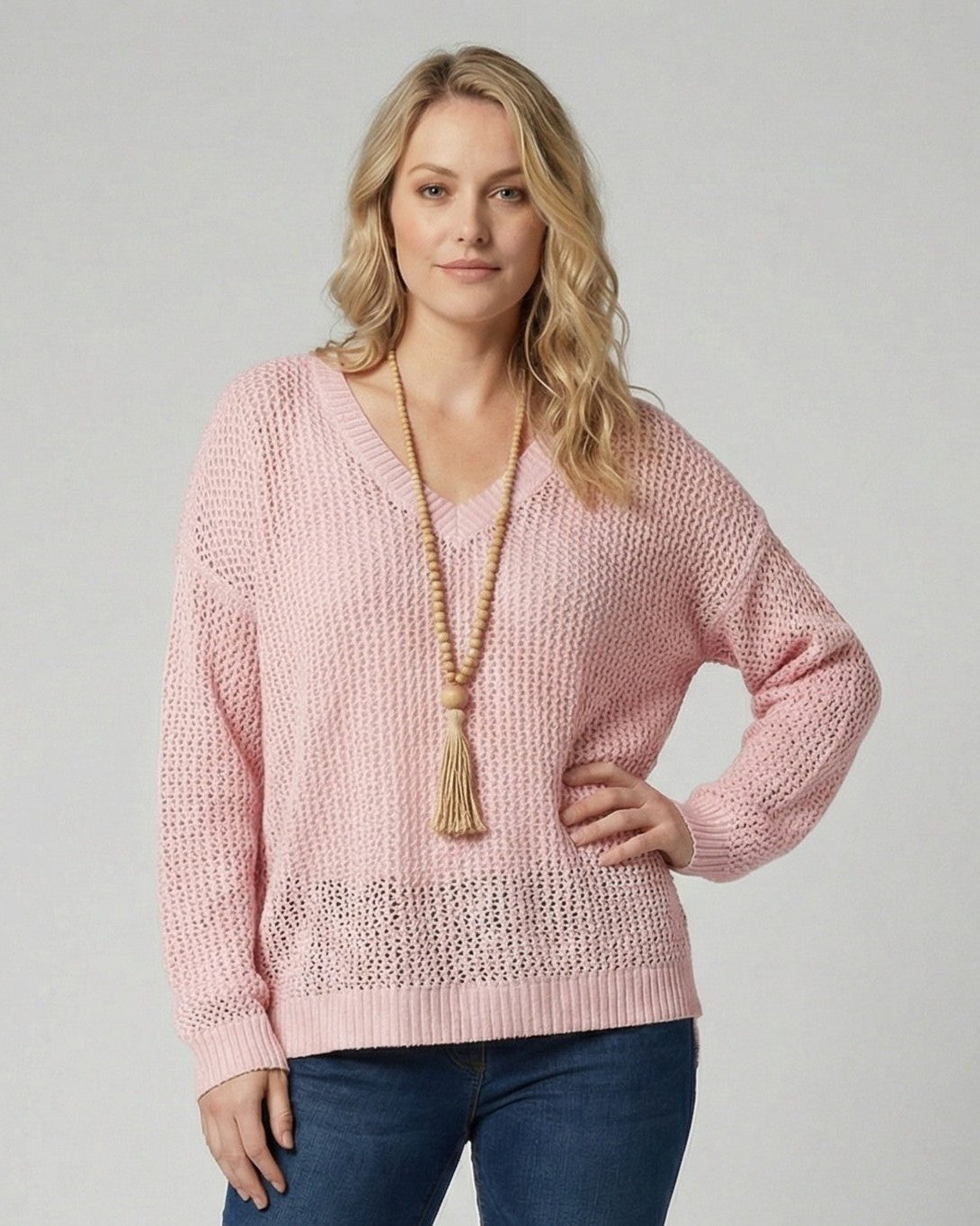 Oversized V-Neck Ribbed Knit Pullover for Women