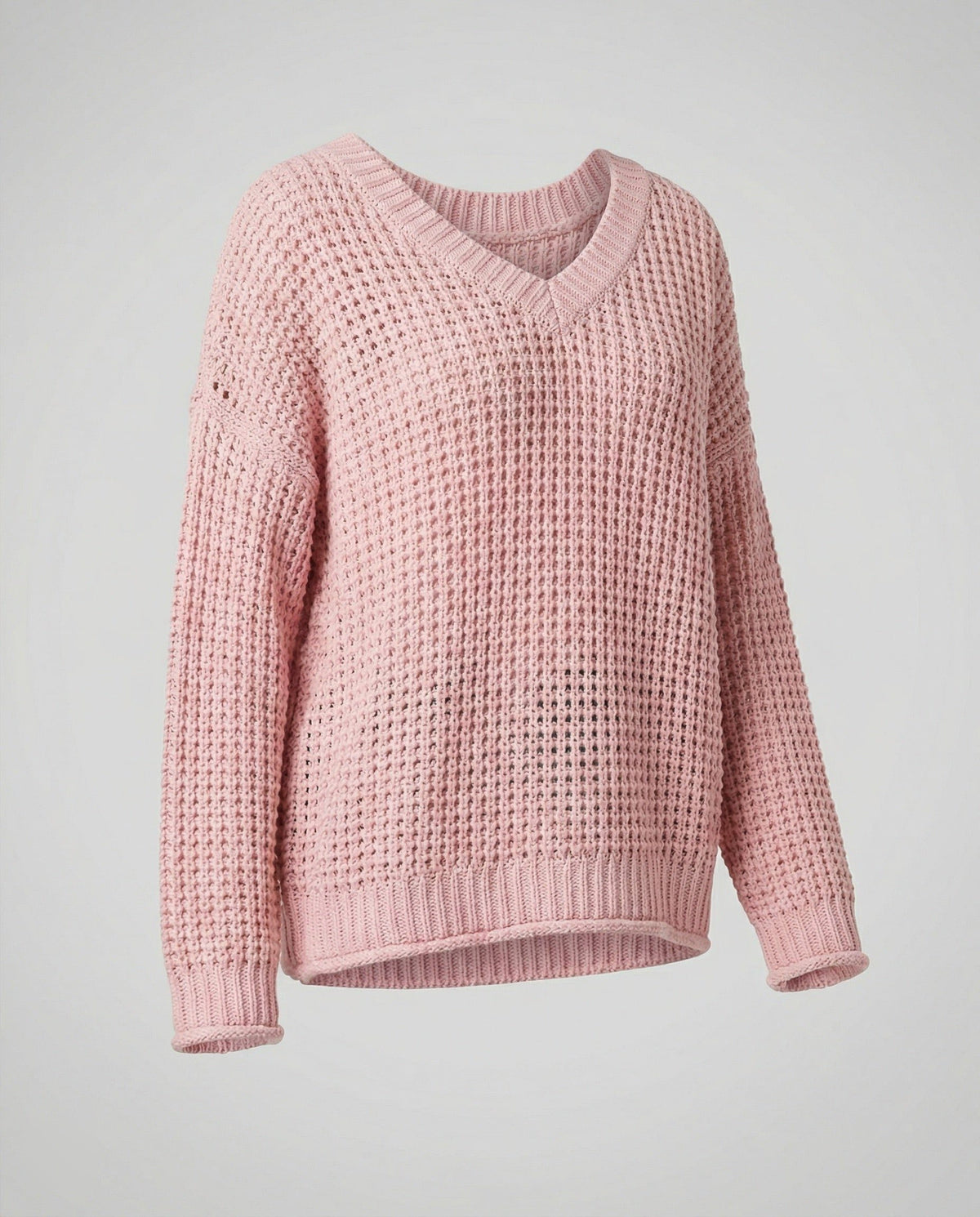 Oversized V-Neck Ribbed Knit Pullover for Women - View 3
