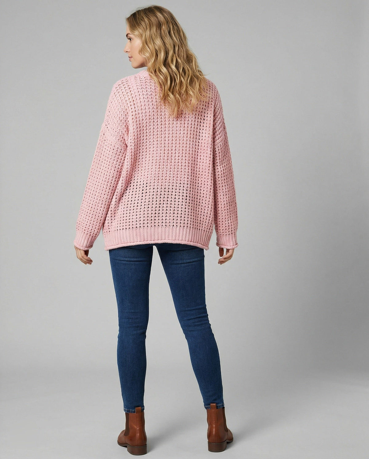 Oversized V-Neck Ribbed Knit Pullover for Women - View 4