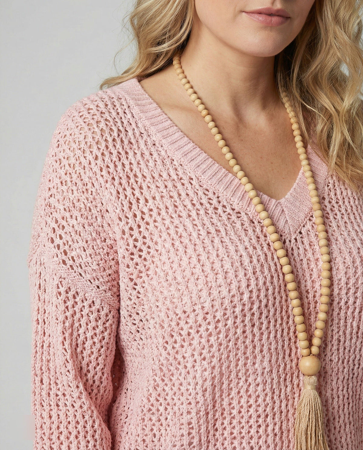 Oversized V-Neck Ribbed Knit Pullover for Women - View 5
