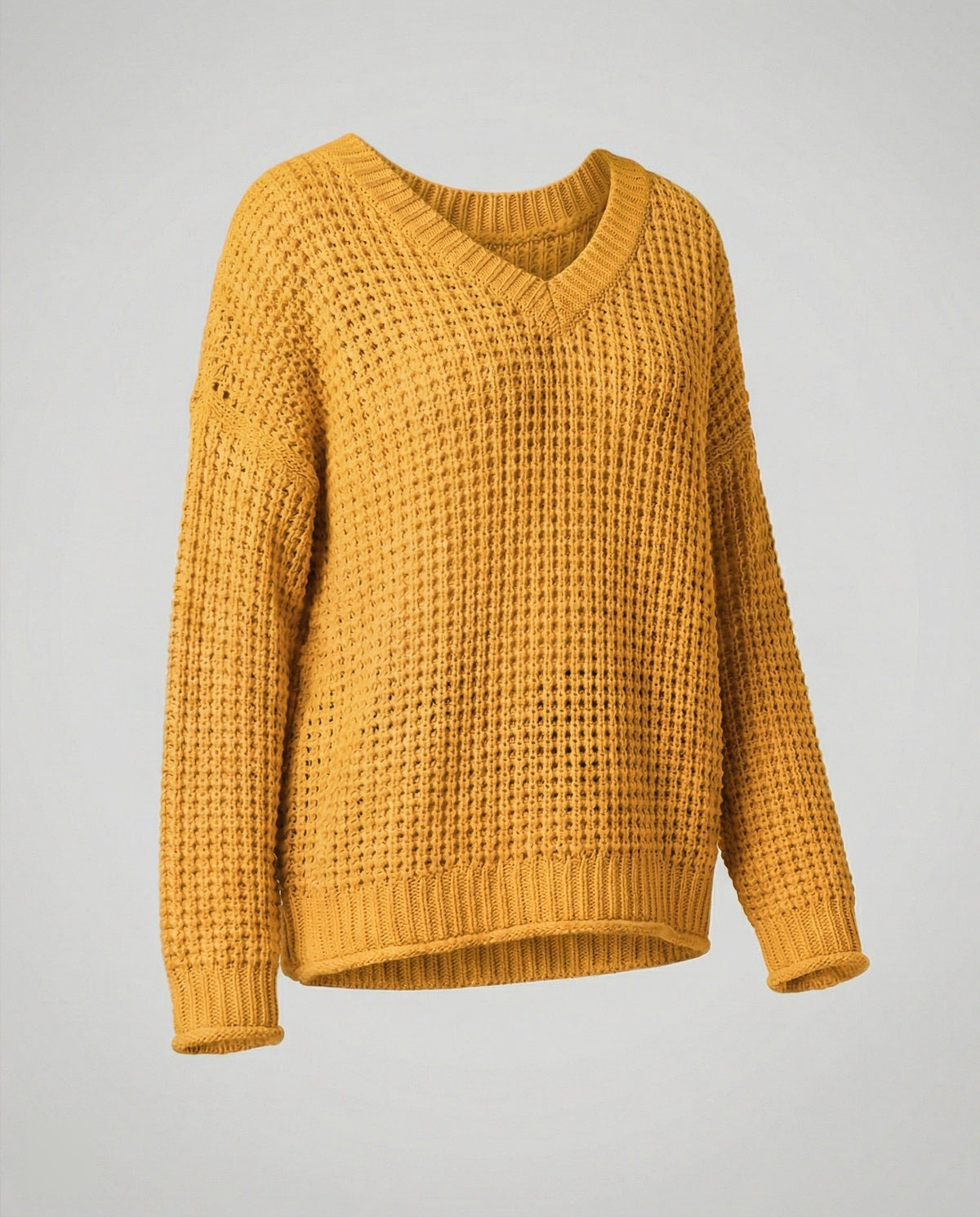 Oversized V-Neck Ribbed Knit Pullover for Women - View 6