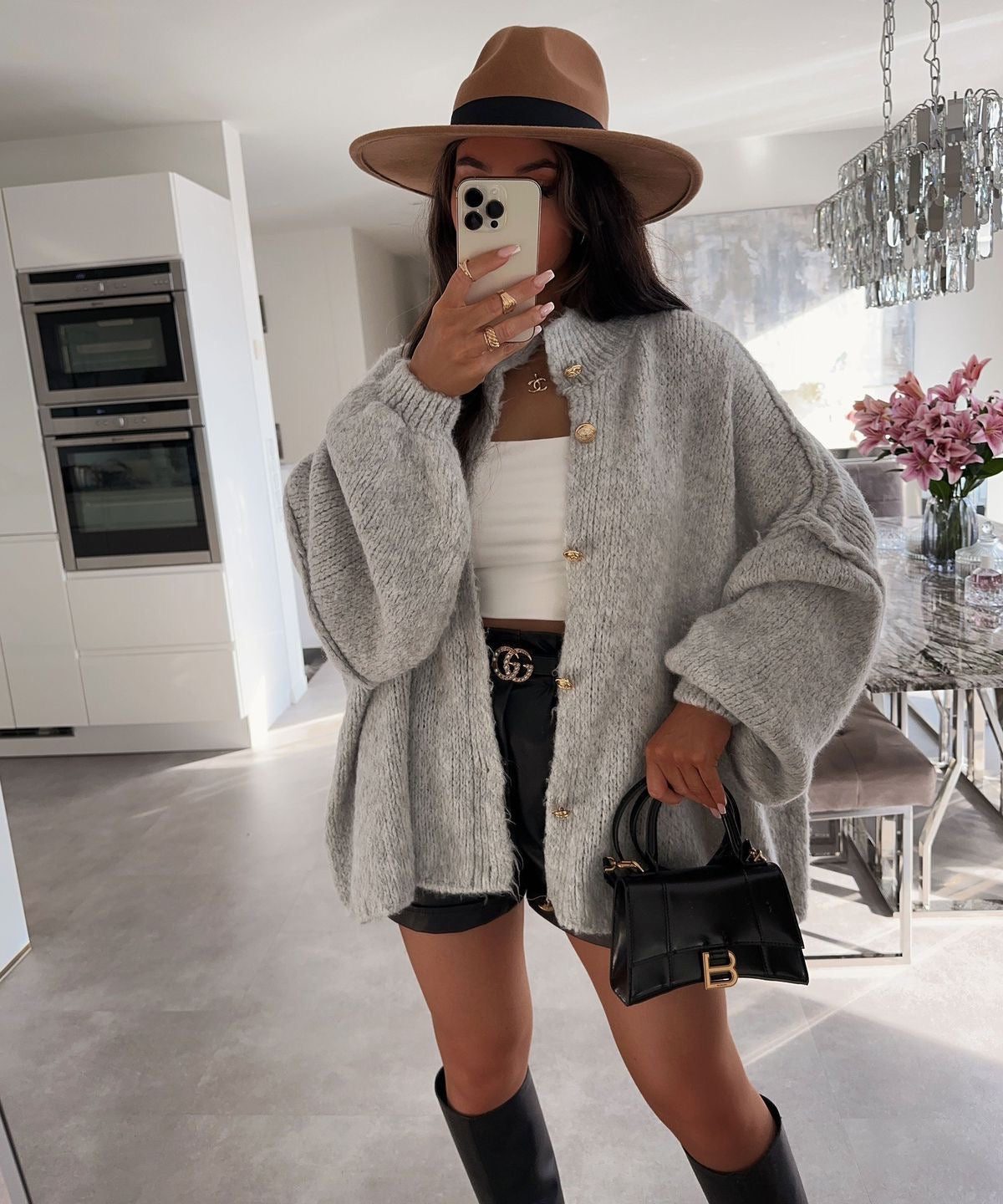 Oversized Wool Cardigan for Women - Gray