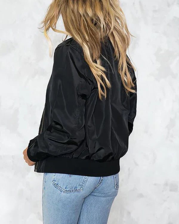 Oversized Zip-Up Bomber Jacket for Women - View 13