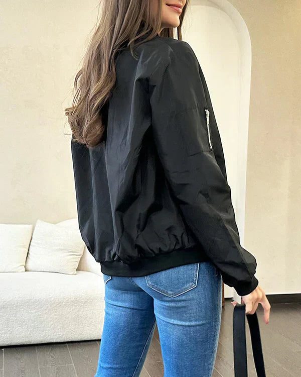Oversized Zip-Up Bomber Jacket for Women