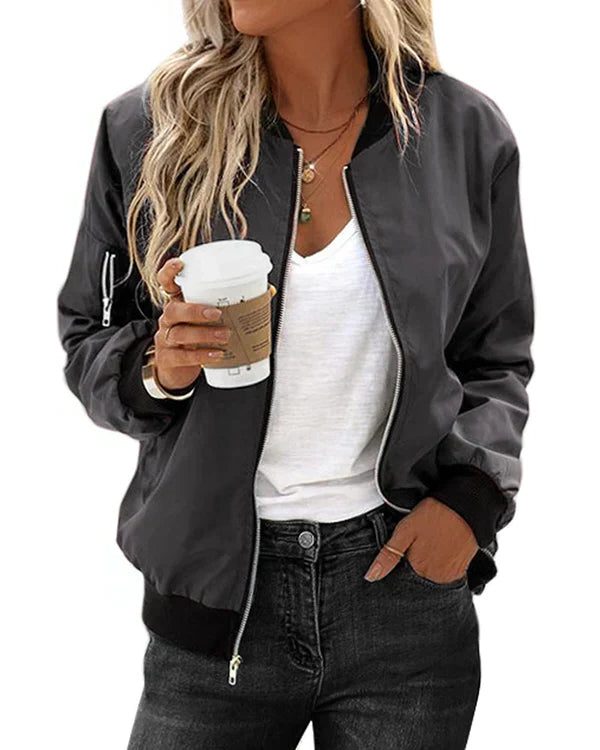 Oversized Zip-Up Bomber Jacket for Women