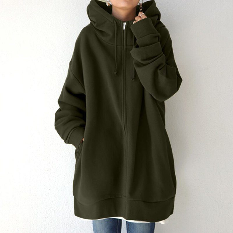 Oversized Zip-Up Hoodie Sweatshirt for Women - Green
