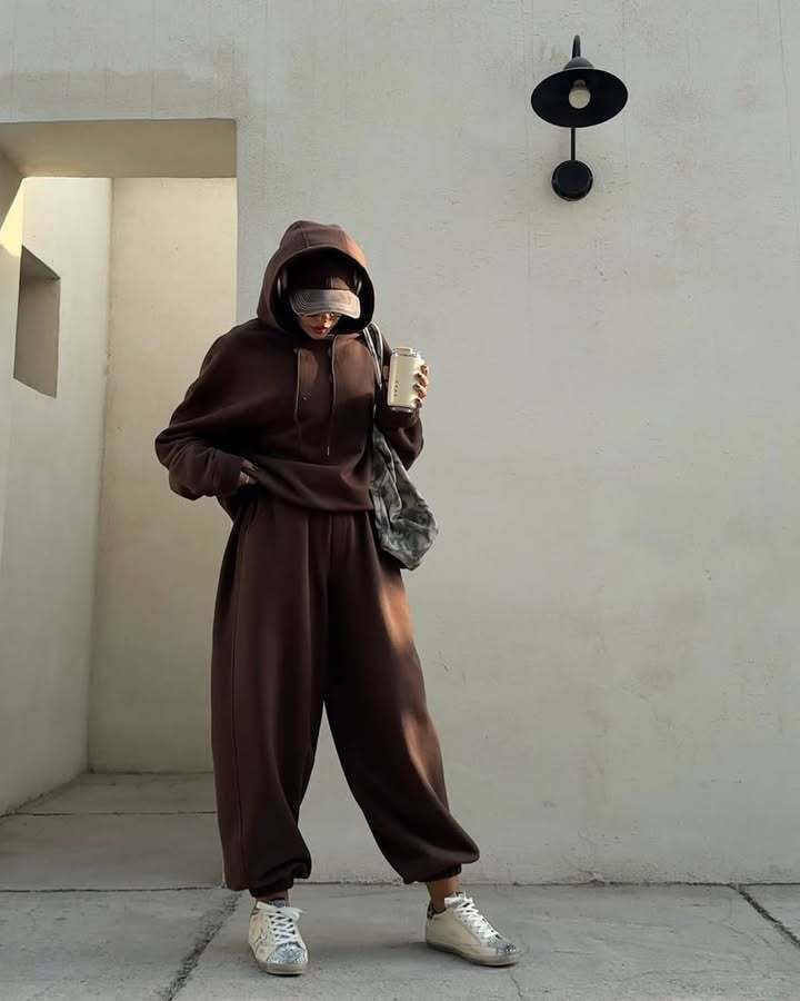 Oversized Zip-Up Jogging Set for Women - Coffee