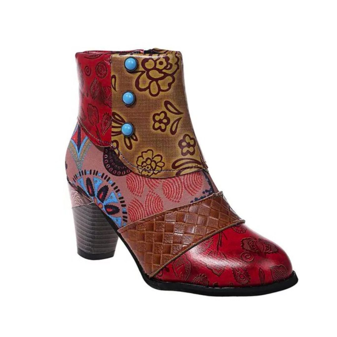 Patchwork Block Heel Ankle Boots for Women