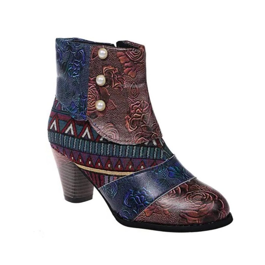 Patchwork Block Heel Ankle Boots for Women - View 2