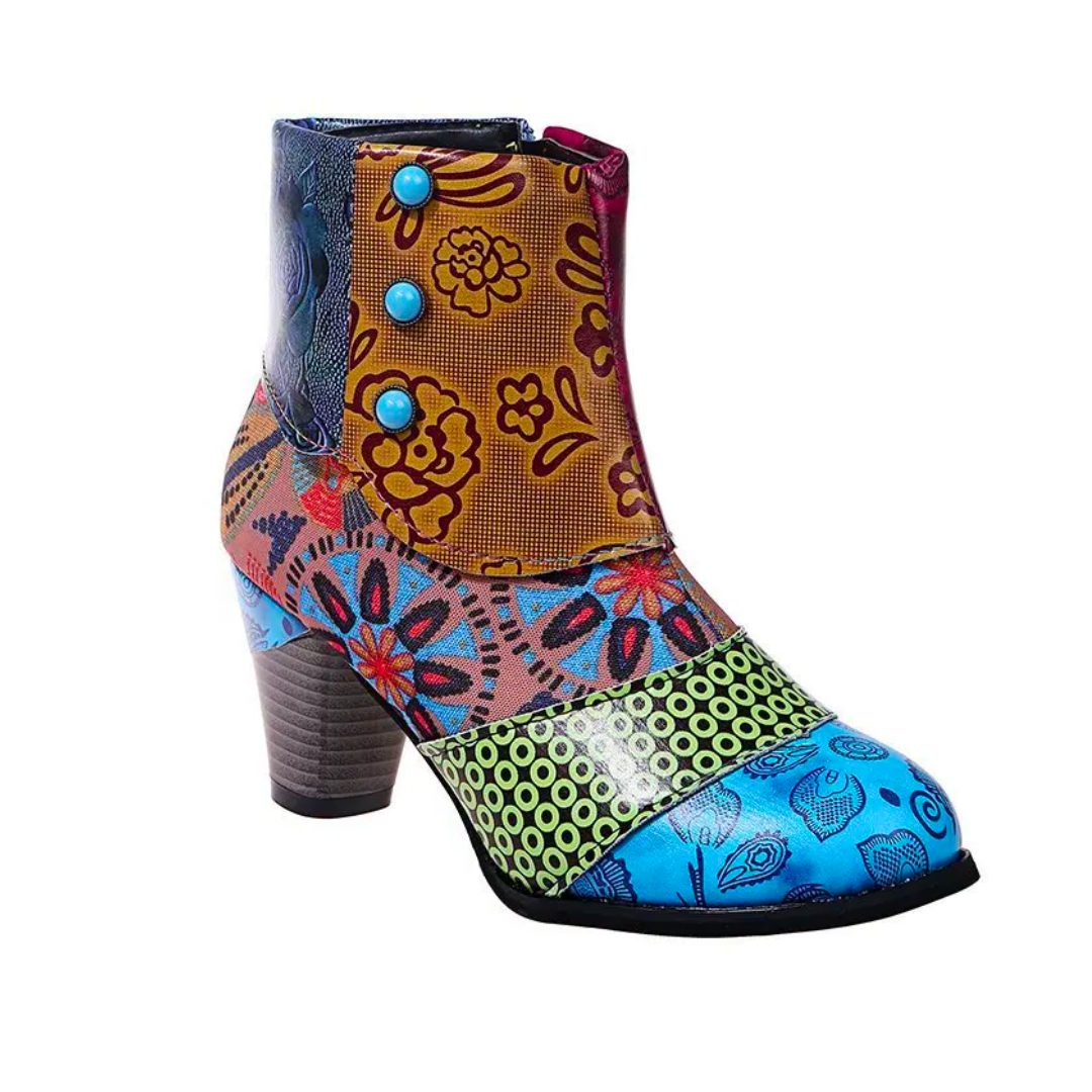 Patchwork Block Heel Ankle Boots for Women - View 3