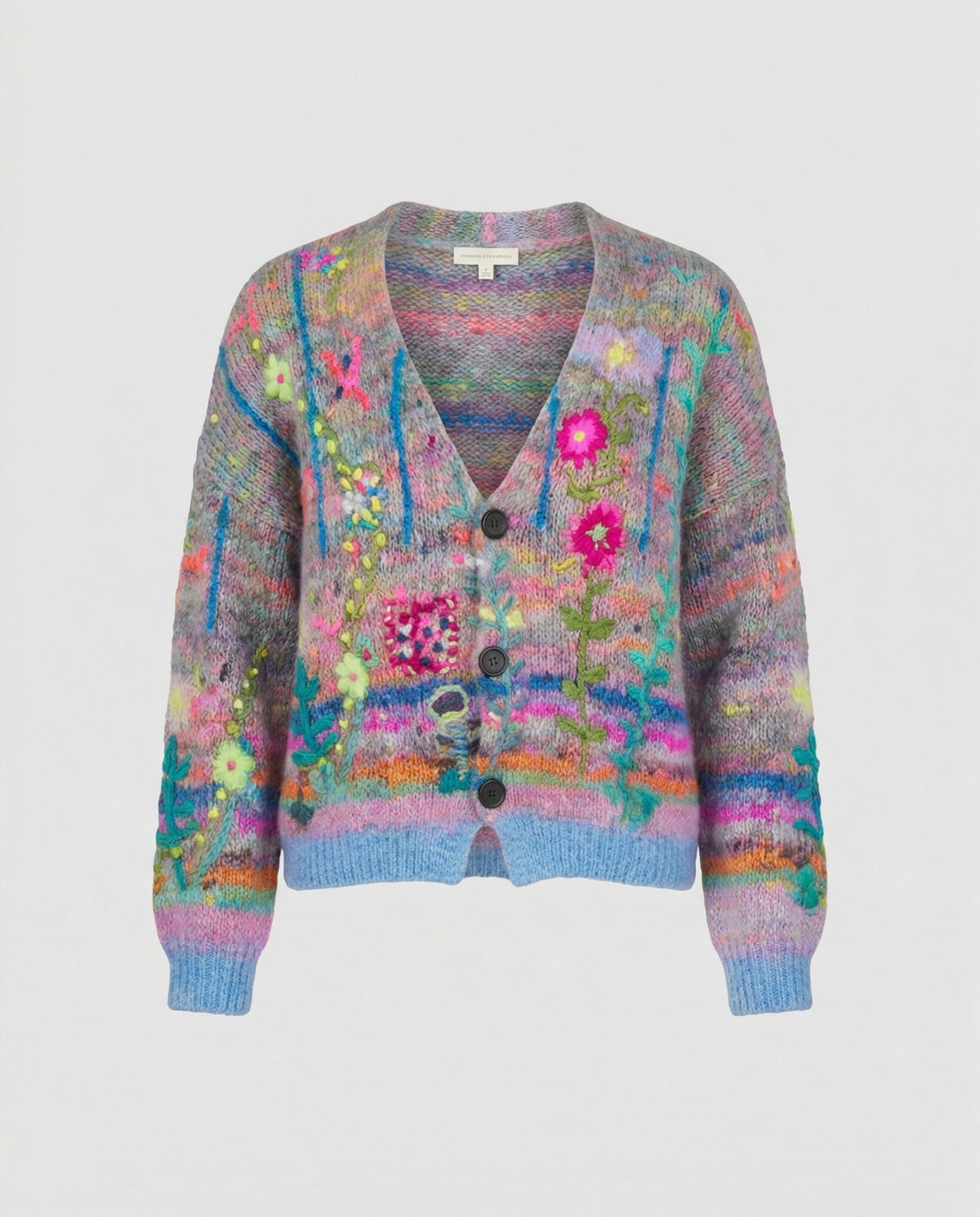 Patterned Knit Cardigan with Button Closure for Women - Blue