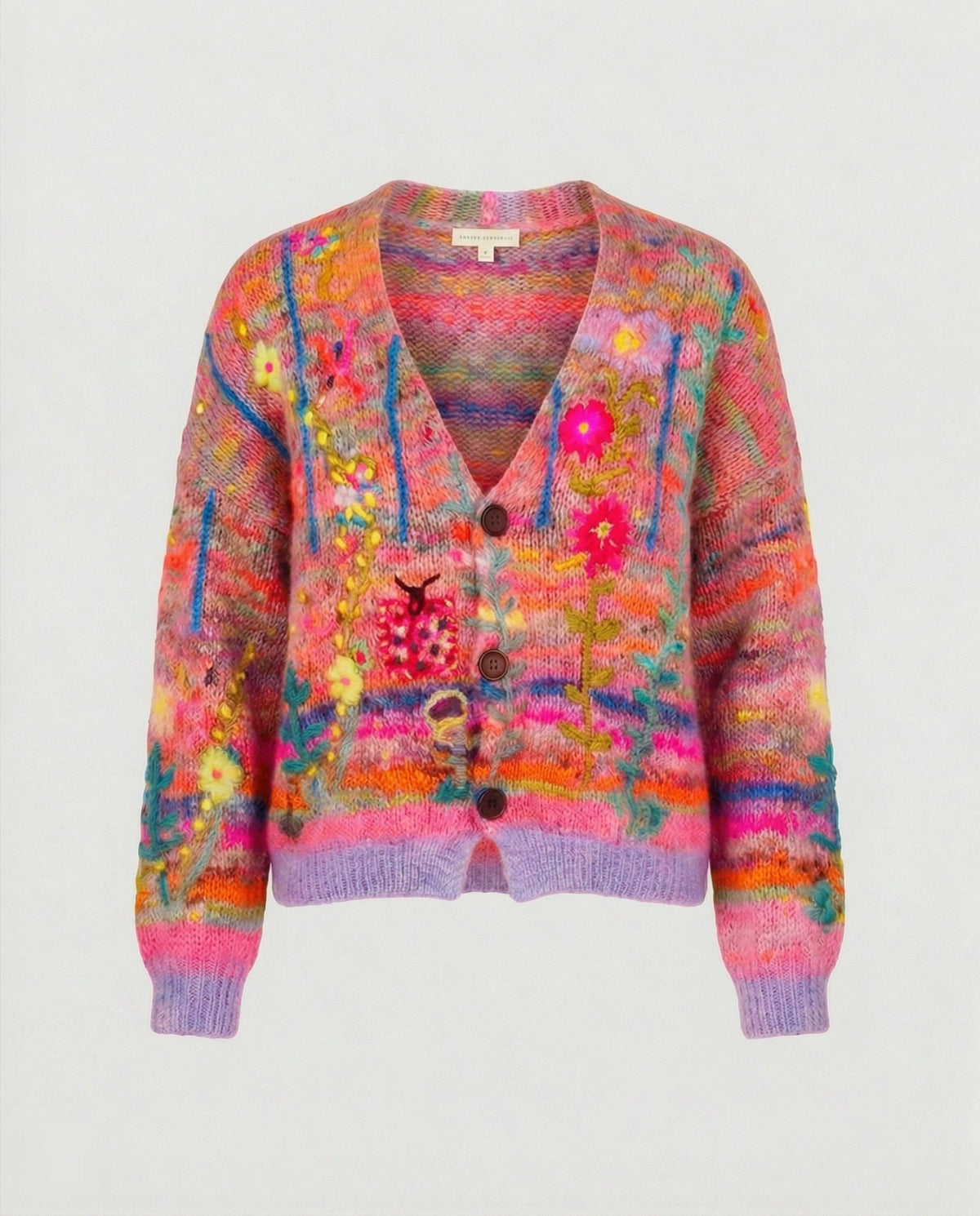 Patterned Knit Cardigan with Button Closure for Women - Red