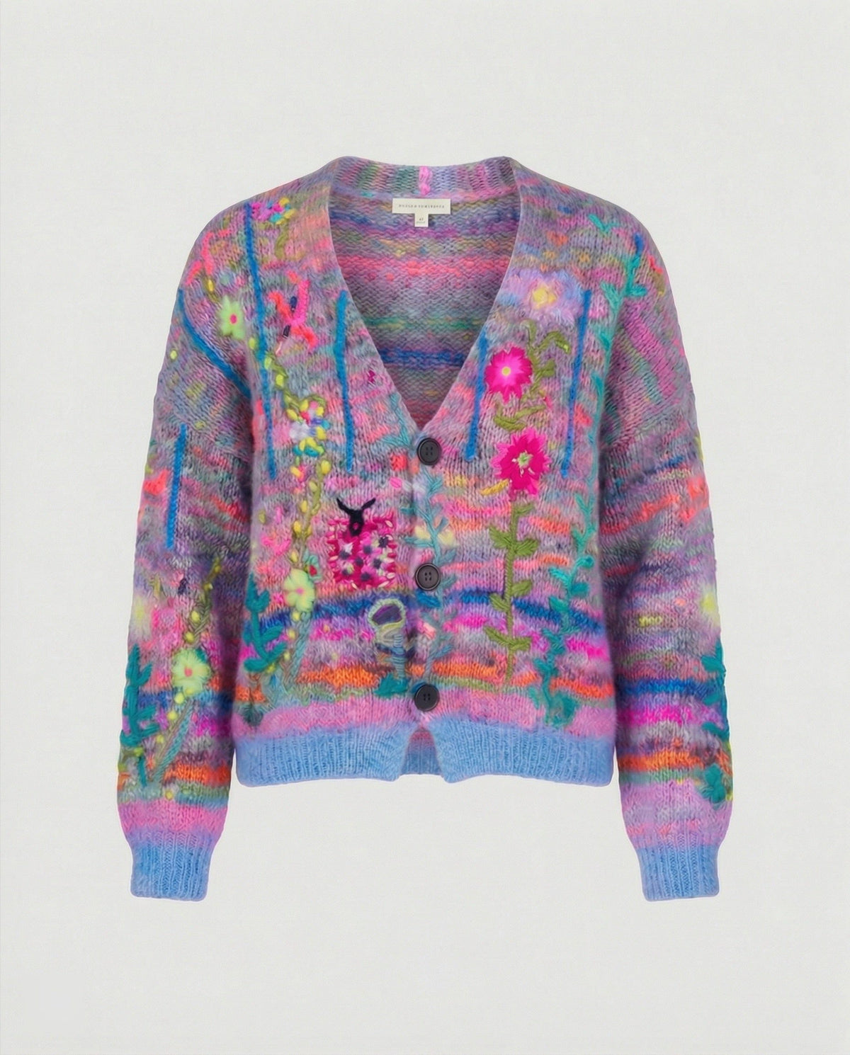 Patterned Knit Cardigan with Button Closure for Women - Purple