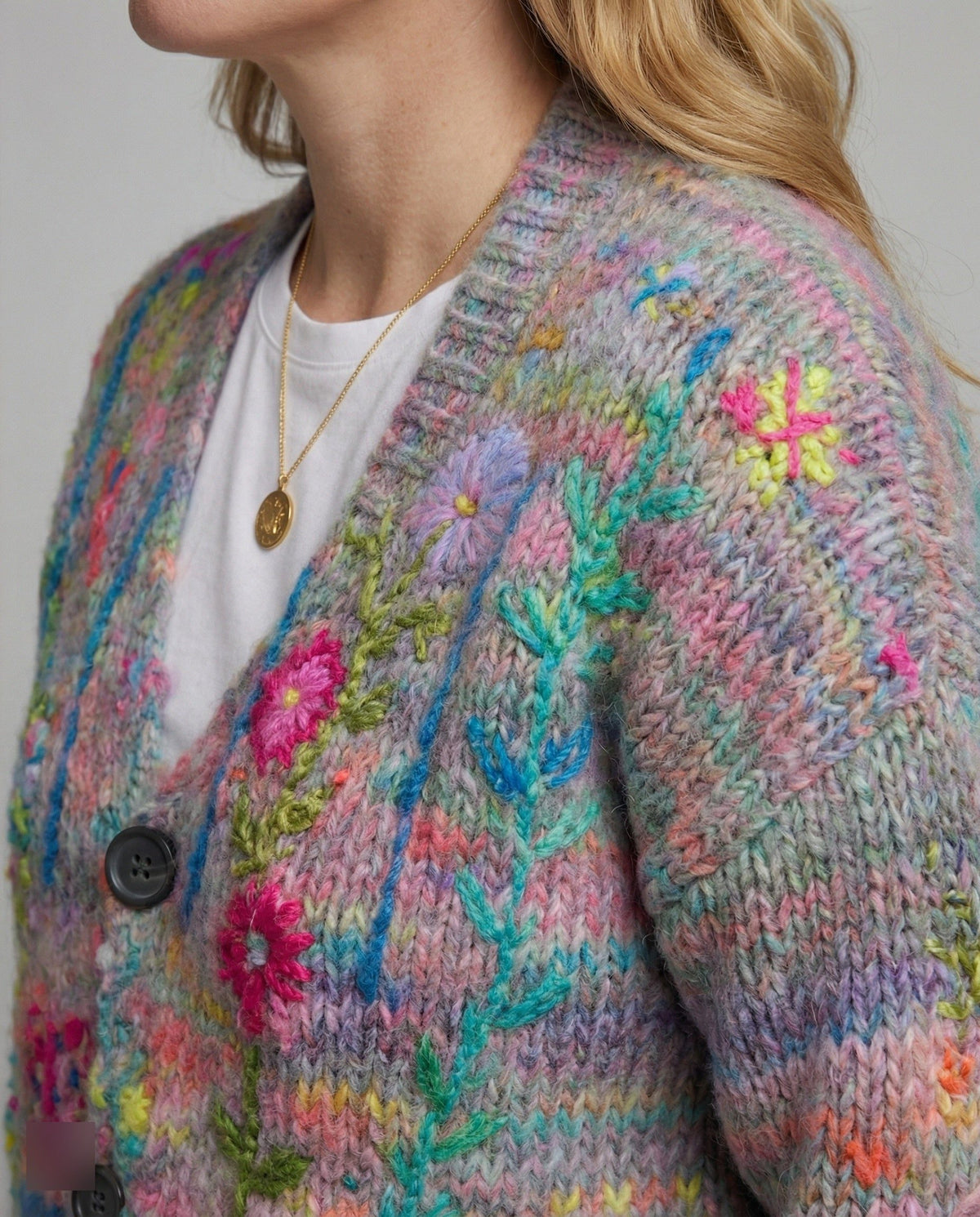 Patterned Knit Cardigan with Button Closure for Women - View 3