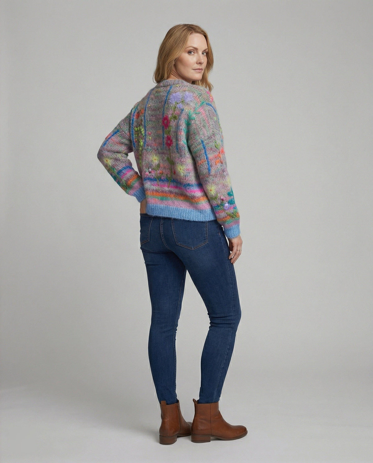 Patterned Knit Cardigan with Button Closure for Women - View 4