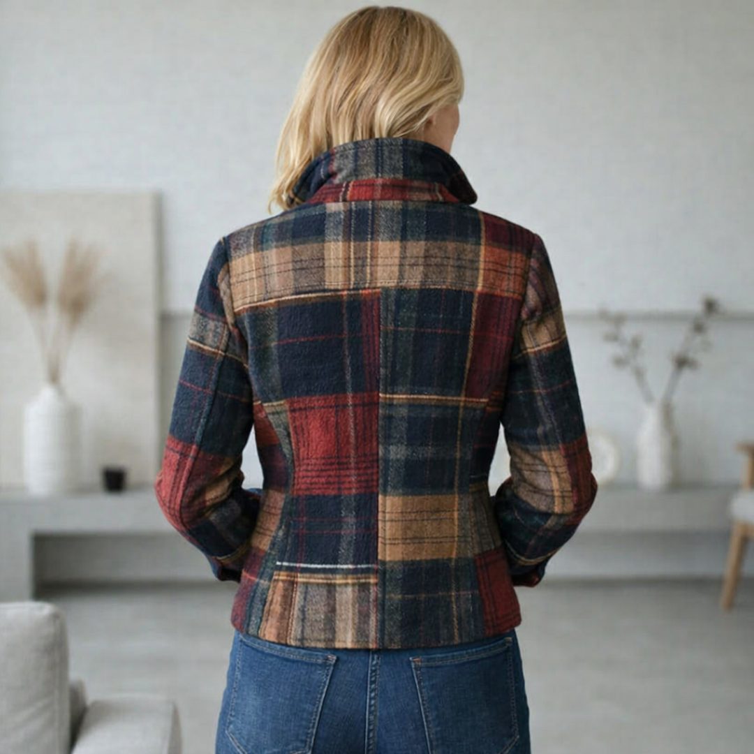 Plaid Wool Blazer Jacket with Lapel Collar for Women - View 3