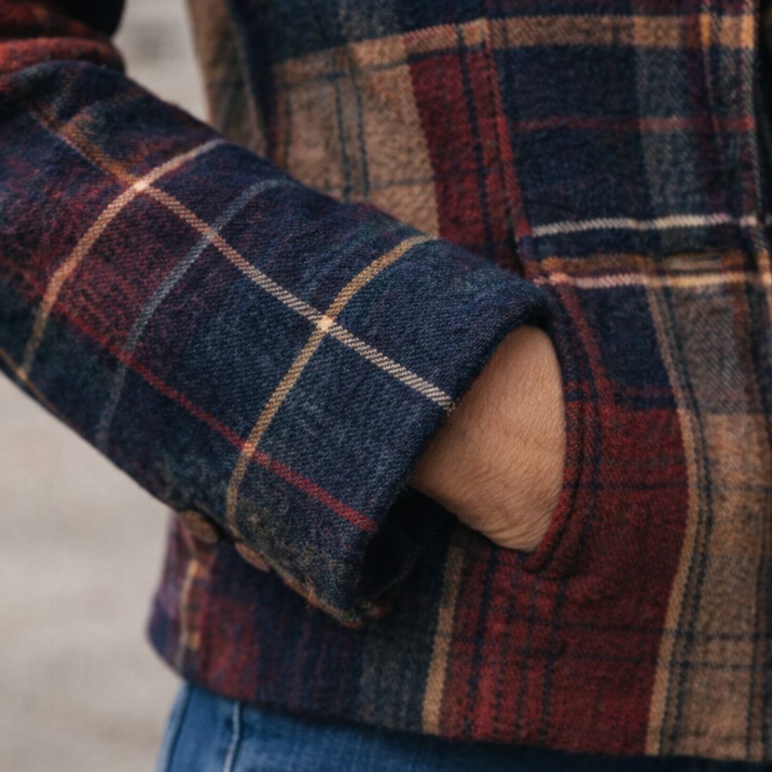 Plaid Wool Blazer Jacket with Lapel Collar for Women - View 5